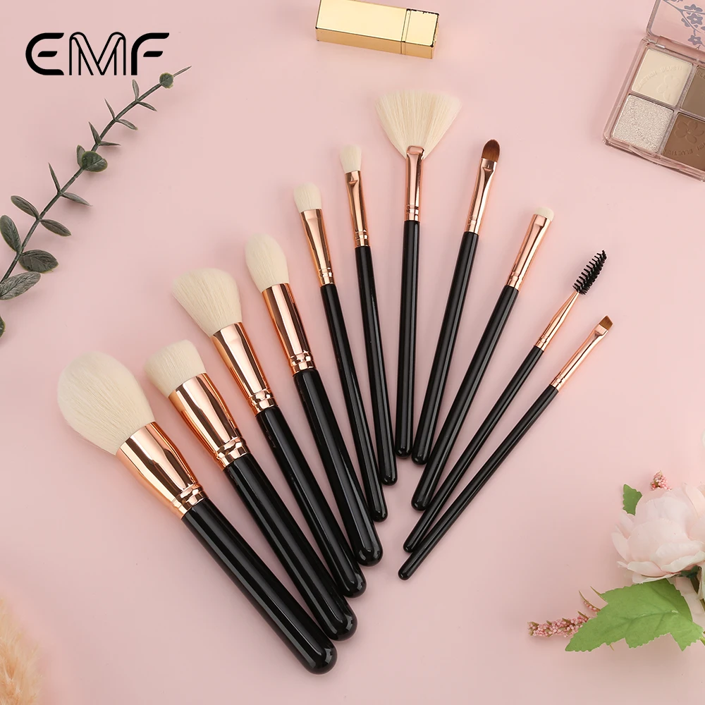 EMF Pinceau Contour Ange Maquillage Yeux – Manche Bois Noir & Virole Or Rose