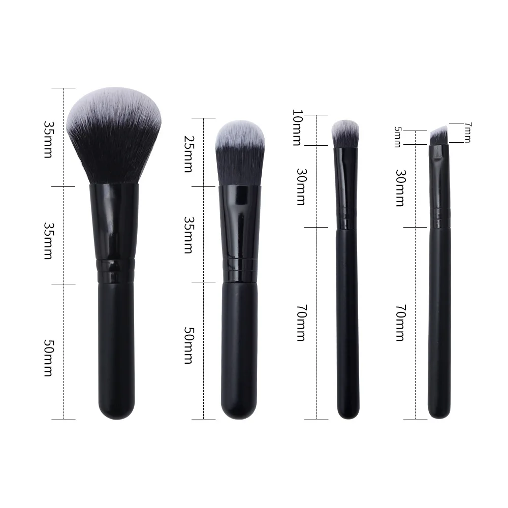 Ensemble 4 Pinceaux Maquillage Portable avec Pochette – Visage & Yeux