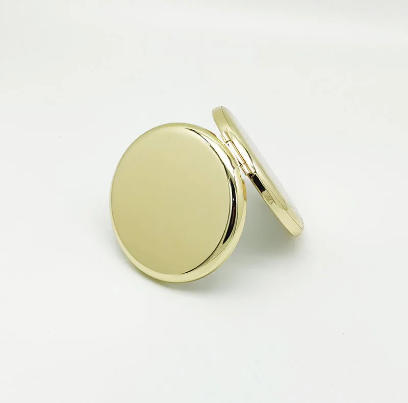Miroir compact rond double face personnalisé avec logo – Boîtier métal & pochette velours