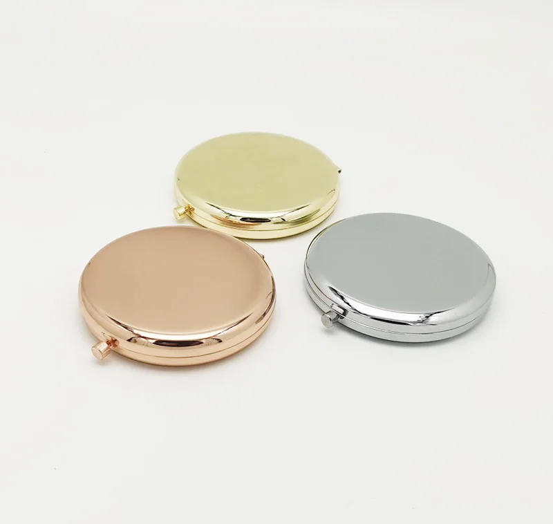 Miroir compact rond double face personnalisé avec logo – Boîtier métal & pochette velours
