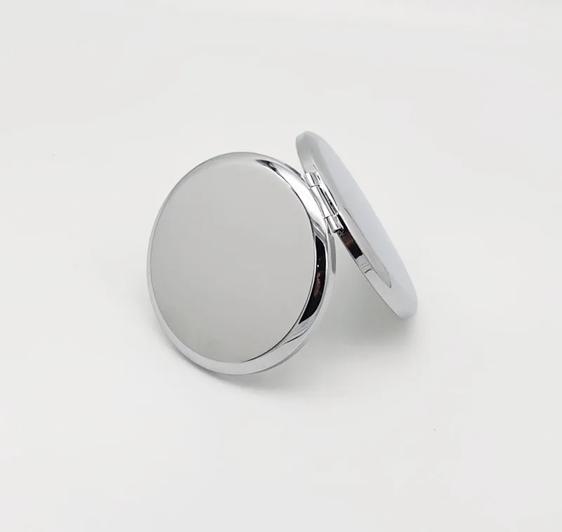 Miroir compact rond double face personnalisé avec logo – Boîtier métal & pochette velours