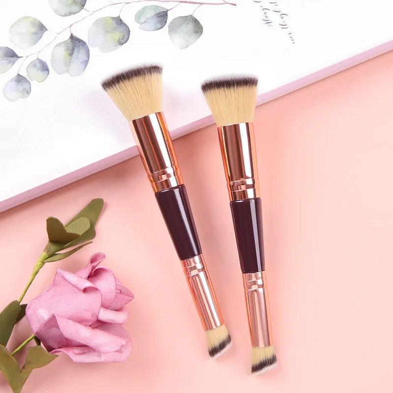 Pinceau de maquillage double embout professionnel – Fond de teint, correcteur & poudre