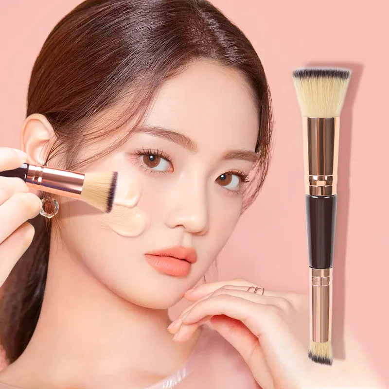 Pinceau de maquillage double embout professionnel – Fond de teint, correcteur & poudre