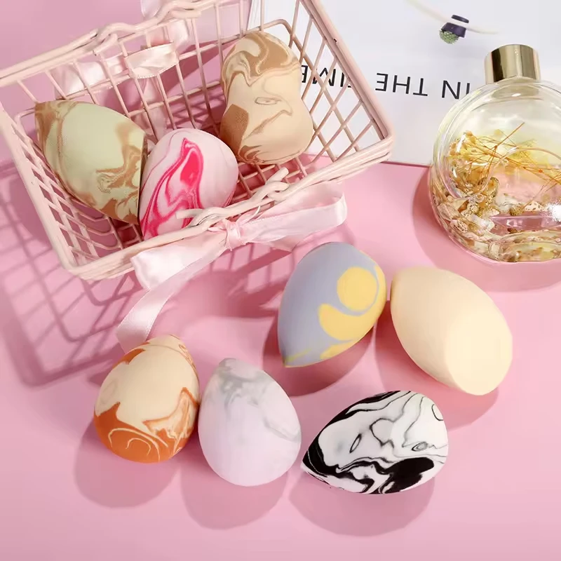 Éponge Maquillage Vegan Marbre Ultra-Douce – Forme Œuf, Couleurs Mélangées