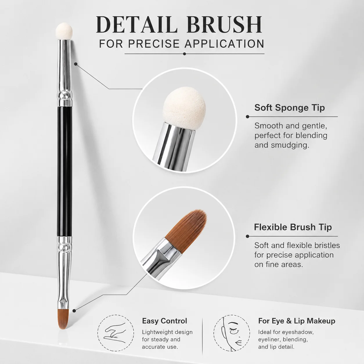 Pinceau à lèvres & eyeliner double face en éponge – Pinceau correcteur plat maquillage