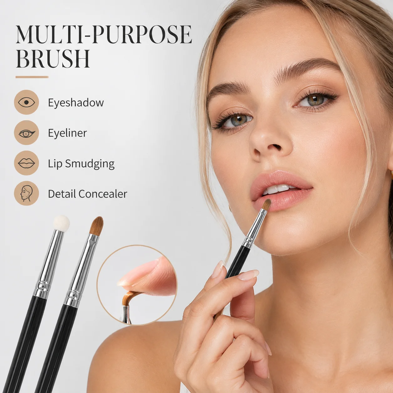 Pinceau à lèvres & eyeliner double face en éponge – Pinceau correcteur plat maquillage