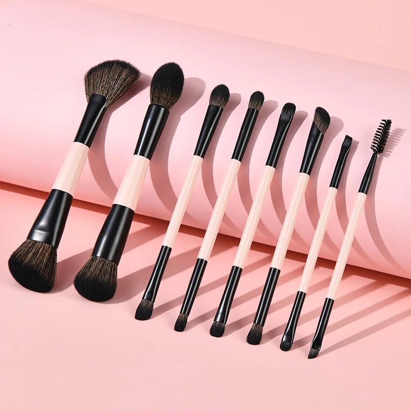 Set 8 Pinceaux Maquillage Double Embout Professionnels – Fibres Ultra-Douces, Manche en Bois
