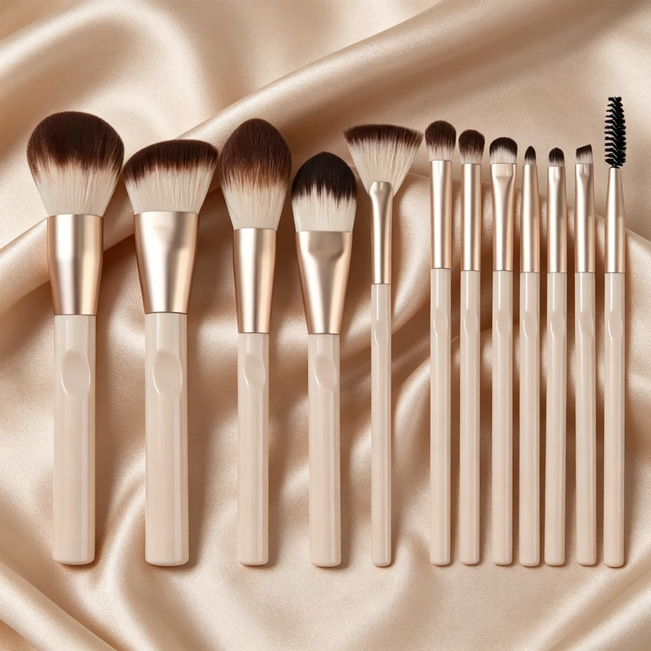 Set 12 Pinceaux Maquillage Professionnels Vegan – Poils Synthétiques Doux, Manche Bois
