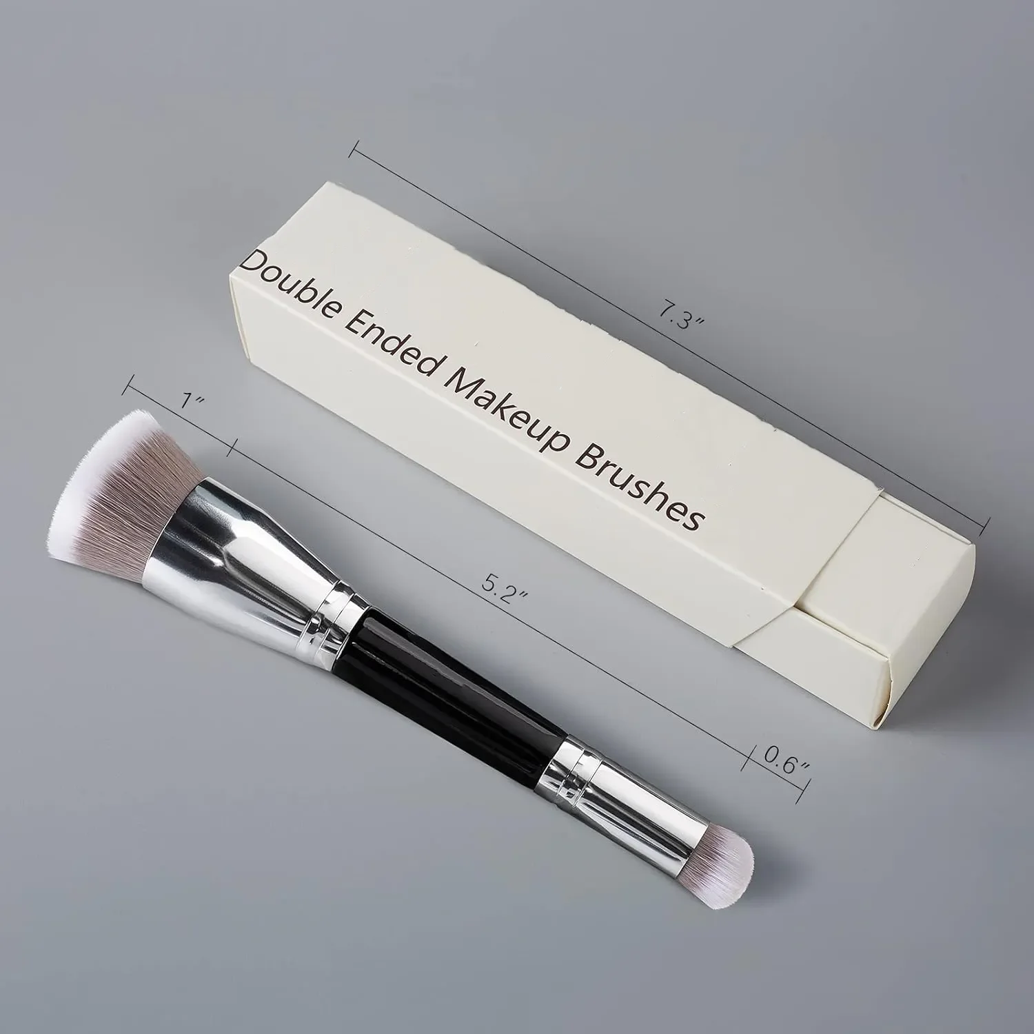 Pinceau Maquillage Double Embout Professionnel – Fond de Teint & Estompeur, Manche Bois Noir