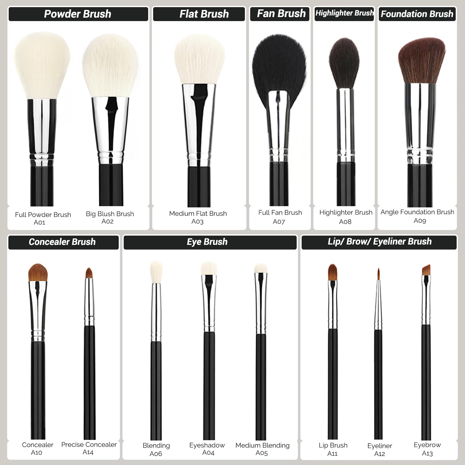Ensemble 14 Pinceaux de Maquillage Professionnels – Fibres Synthétiques Douces & Manche en Bois