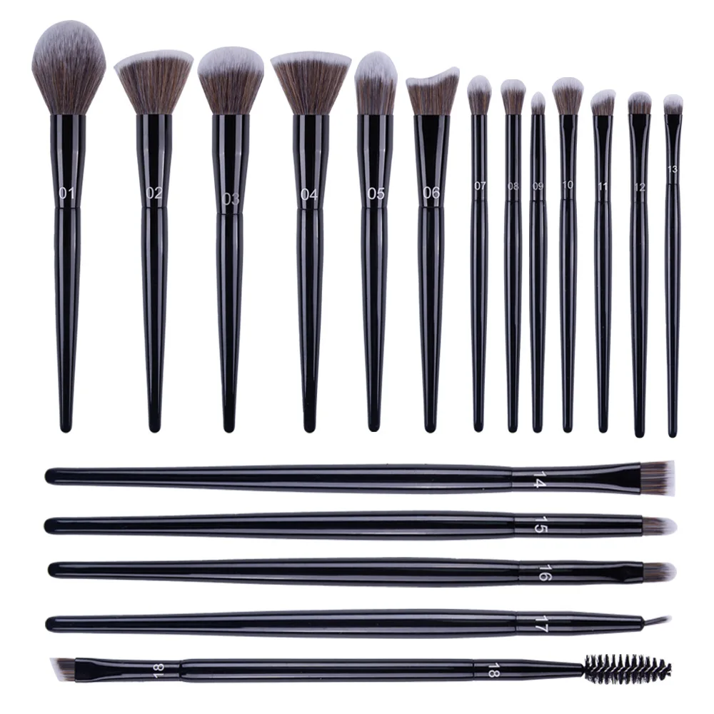 Set 18 Pinceaux Maquillage Professionnels Noir – Poils Synthétiques & Manche en Bois