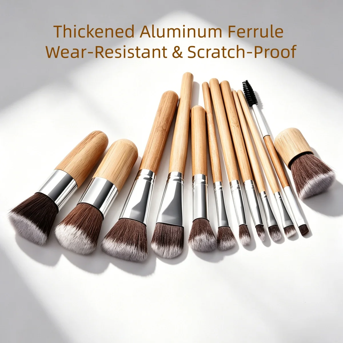 Set 12 Pinceaux Maquillage Professionnels Manche Bambou Poils Nylon Vegan