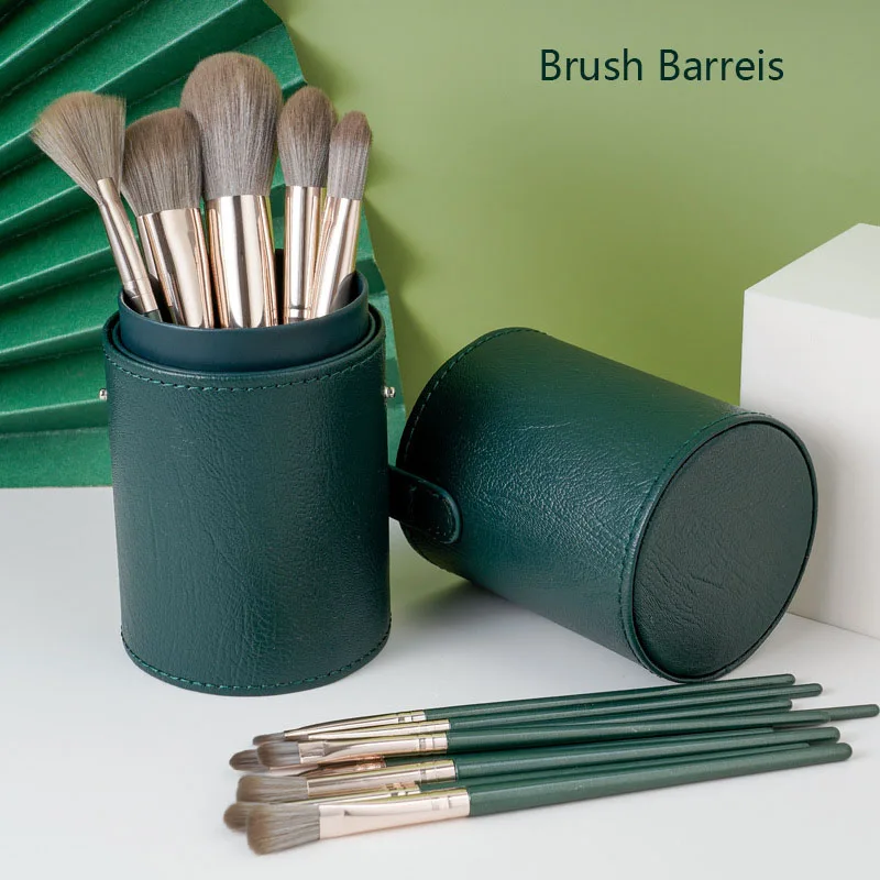 Set 14 Pinceaux Maquillage Vegan Verts – Poils Synthétiques Doux & Manche en Bois