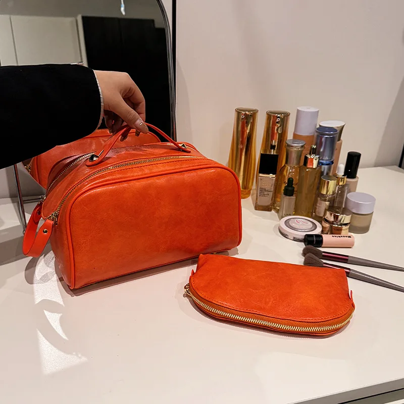 Grande Trousse de Maquillage en Similicuir | Pochette Voyage PU | Étui Cosmétique Portable