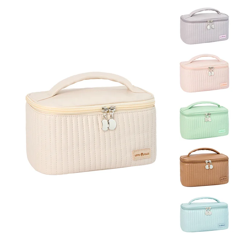 Trousse de toilette voyage femme en cuir PU matelassé – Grande capacité & fermeture éclair
