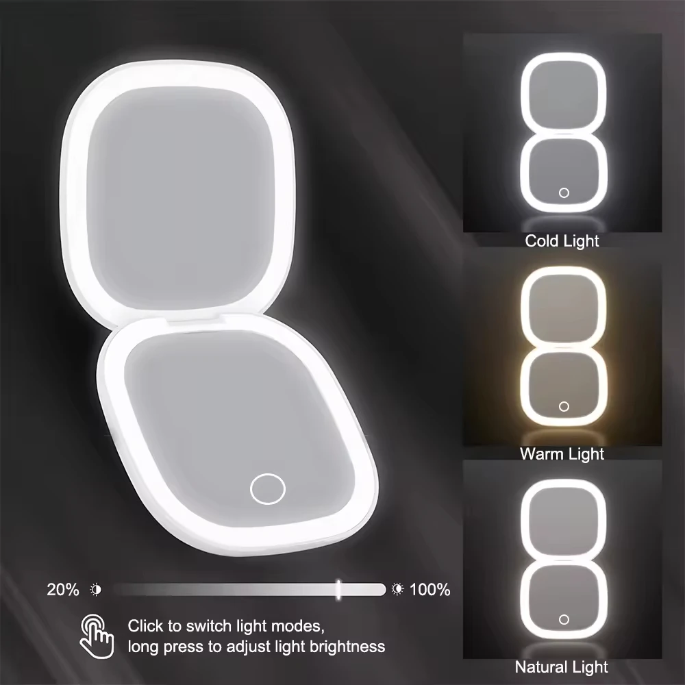 Miroir compact double face LED grossissant 10X pliable – Maquillage parfait en voyage