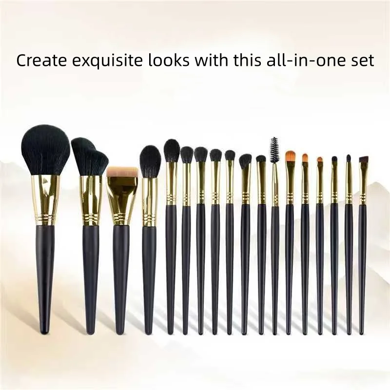 Set 18 Pinceaux Maquillage Professionnels – Poils de Chèvre & Fibres Synthétiques, Manche en Bois