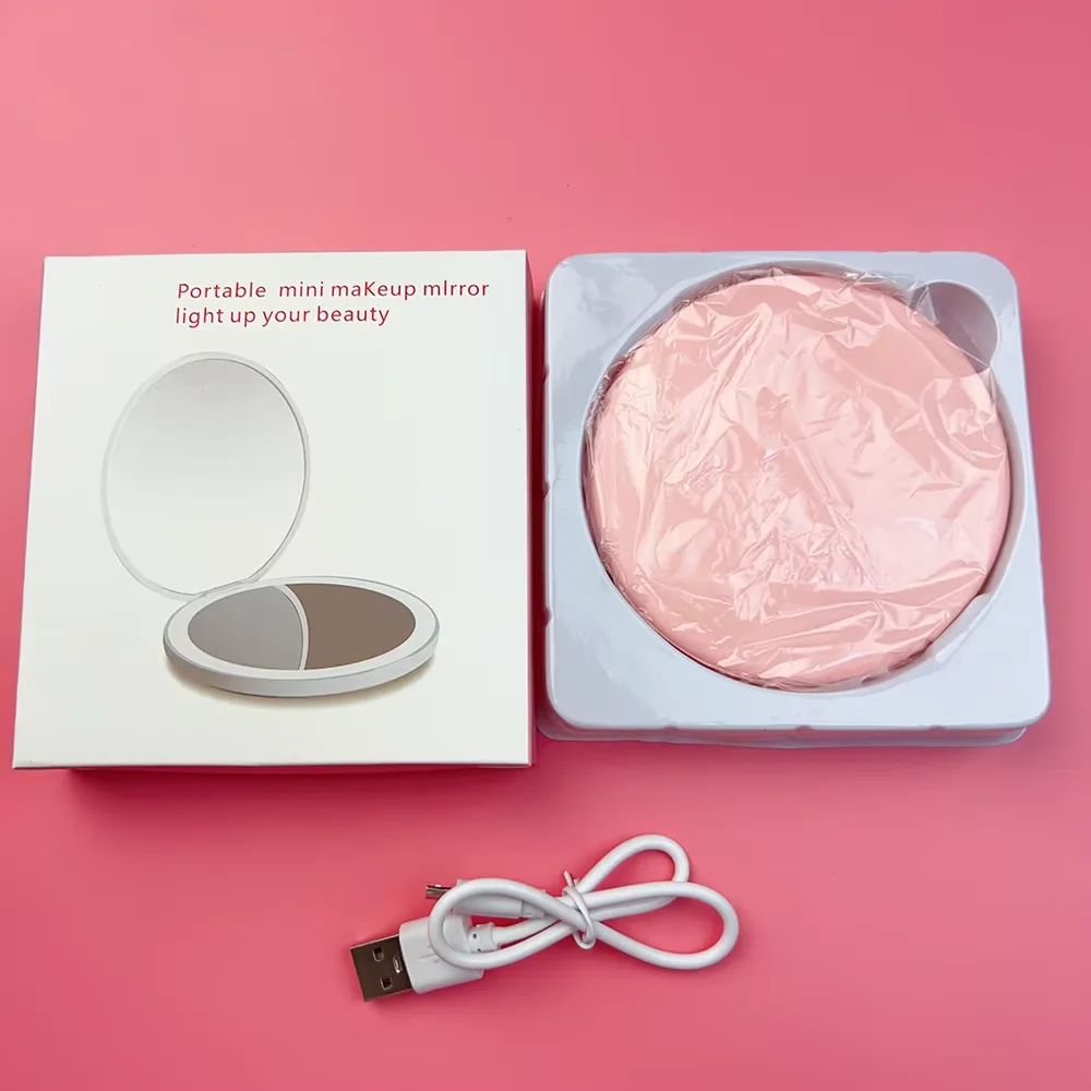 Miroir de poche compact LED rechargeable USB – Double face pliable