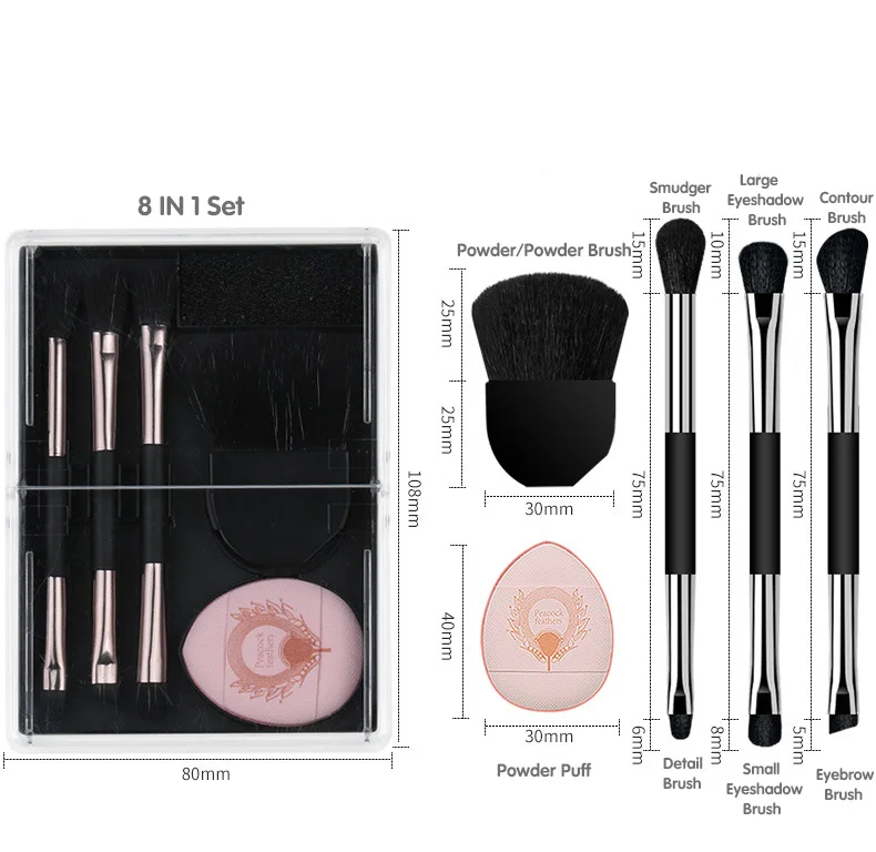 Set 8 Pinceaux Kabuki Maquillage Portable – Voyage & Usage Quotidien