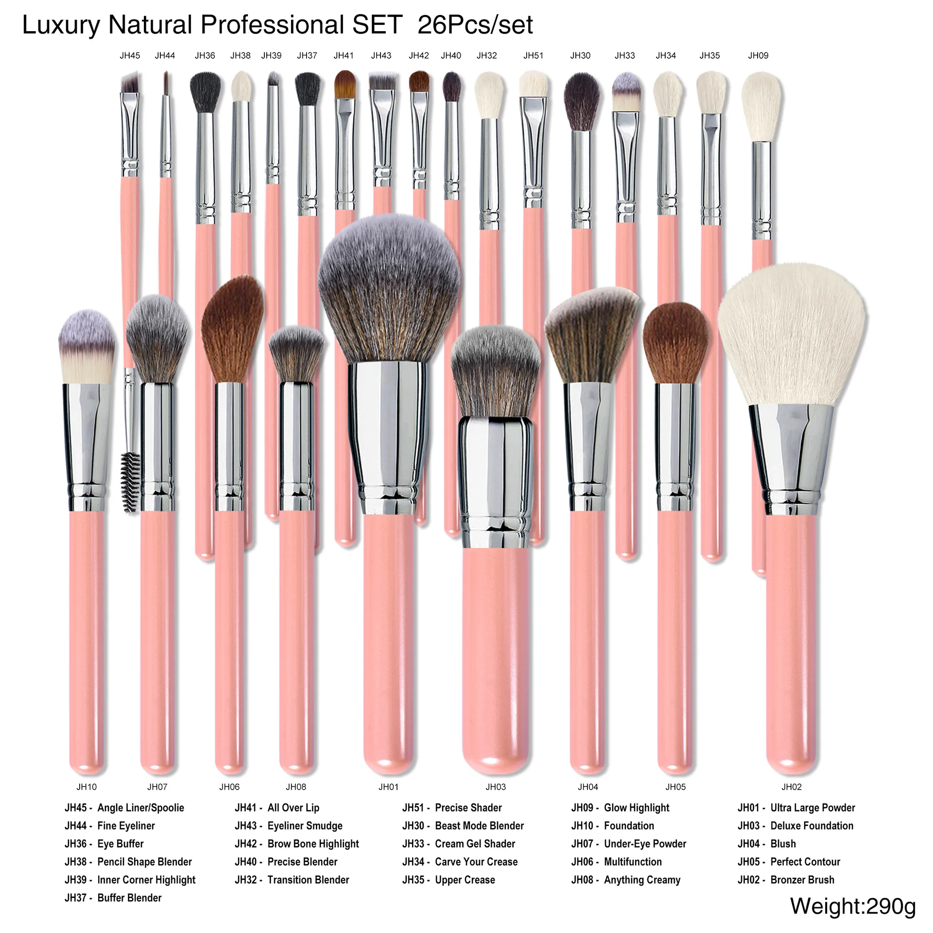 Ensemble 16/26 Pinceaux Maquillage Professionnels Roses – Poils Synthétiques Doux