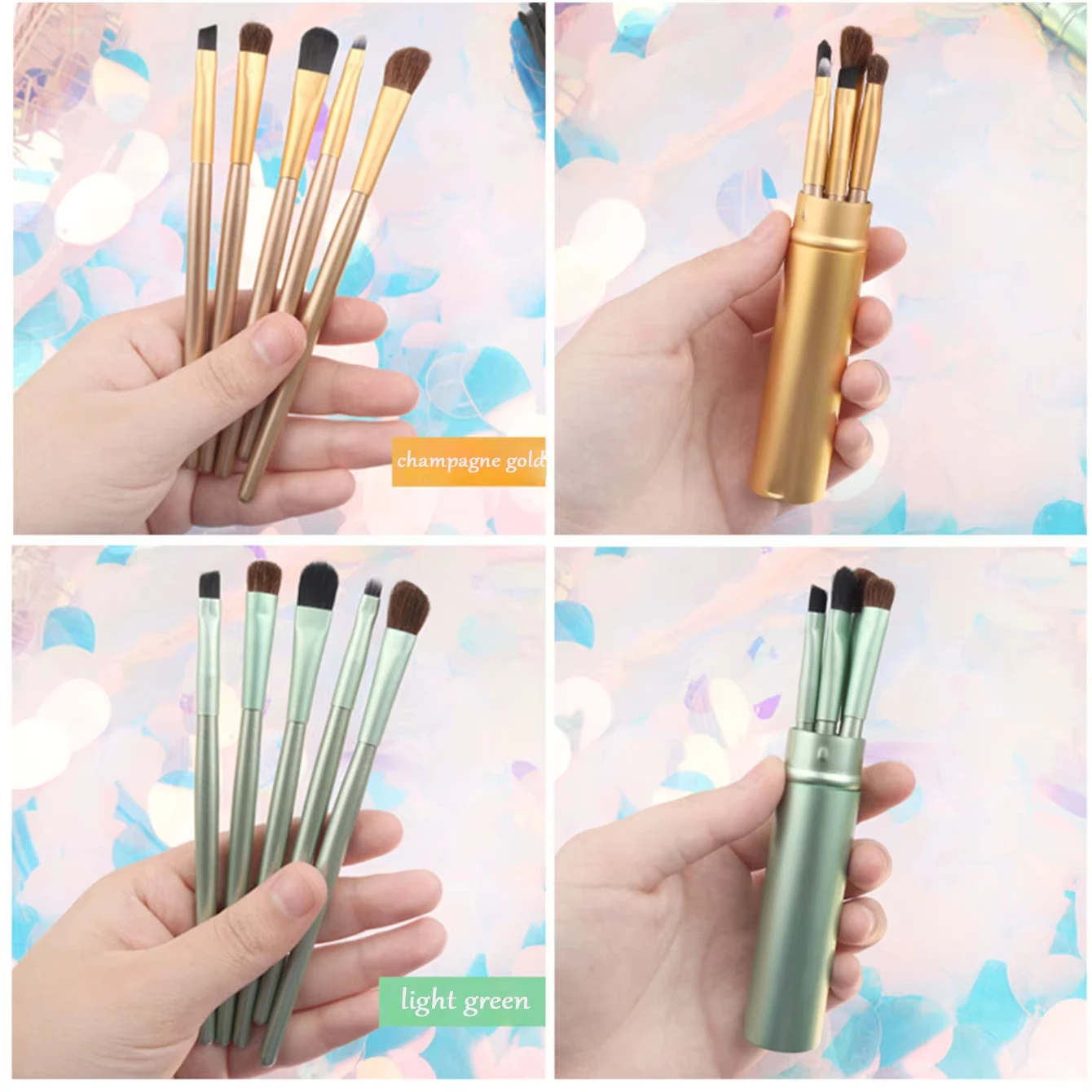 Ensemble 5 Pinceaux de Maquillage Miniatures Portables – Yeux, Sourcils & Teint