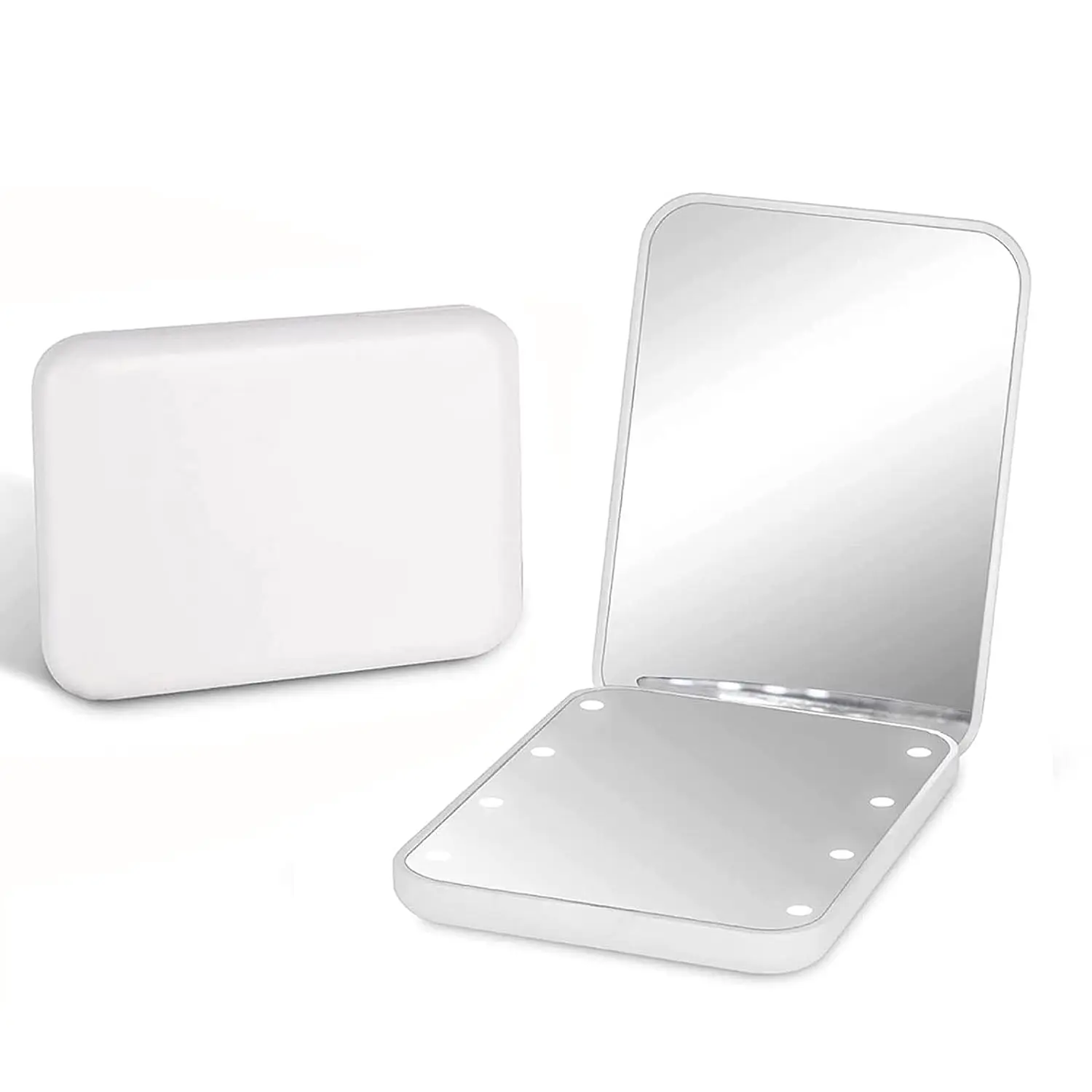 Miroir de poche LED grossissant 2X pliable | Éclairé & compact