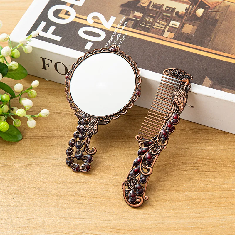 Miroir de poche luxe double face en métal gravé – Compact & Élégant