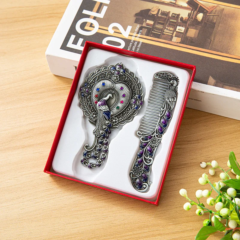 Miroir de poche luxe double face en métal gravé – Compact & Élégant