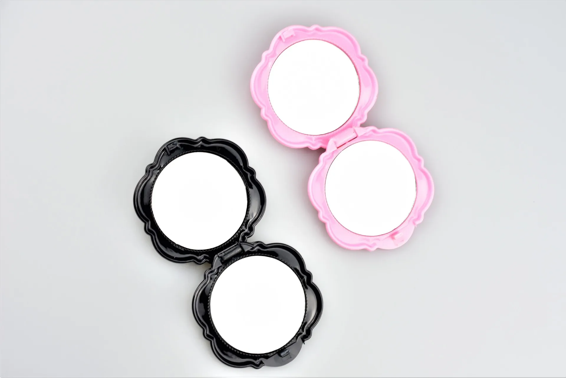 Miroir de poche double face rond – Motif floral rose, personnalisable LOGO