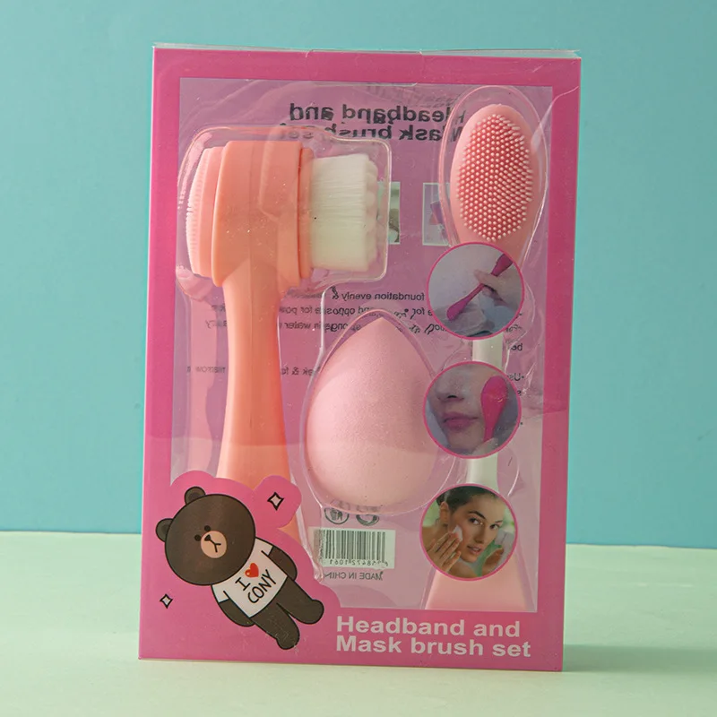 Set Brosse & Éponge Maquillage en Silicone Double Tête – Nettoyage Visage Facile