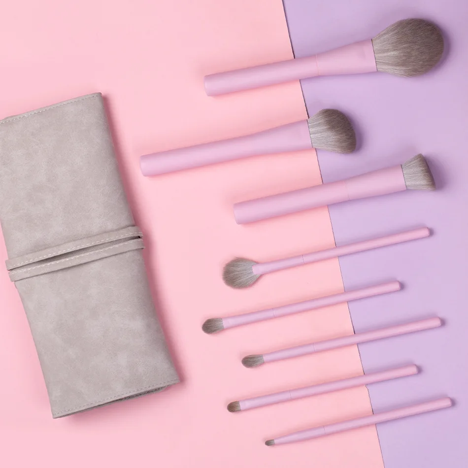 Set 8 Pinceaux Maquillage Professionnels Rose & Violet – Douceur Soyeuse | Cormay