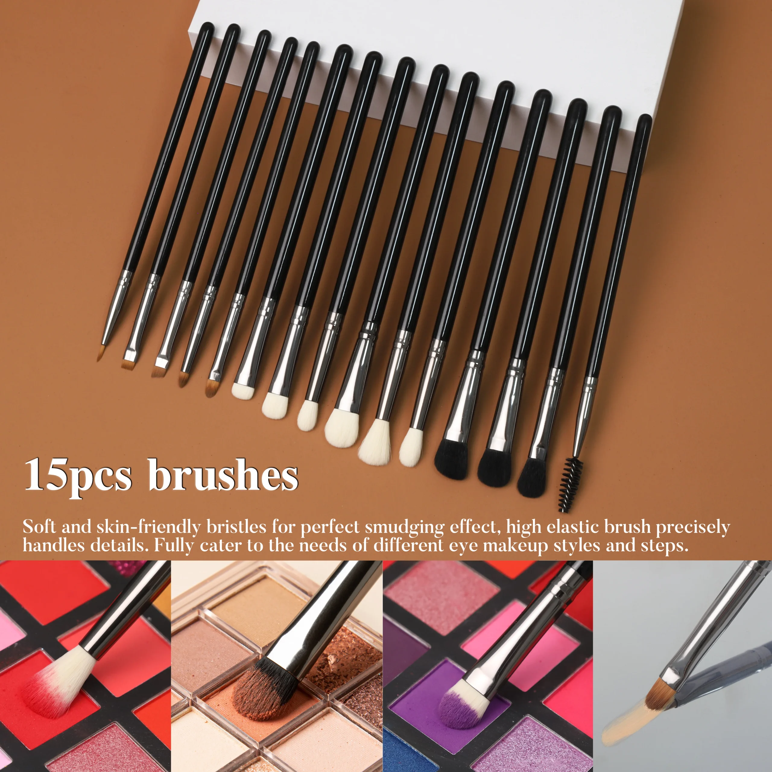 Kit 15 Pinceaux Maquillage Yeux Professionnels – Fibres Véganes & Manche Bois