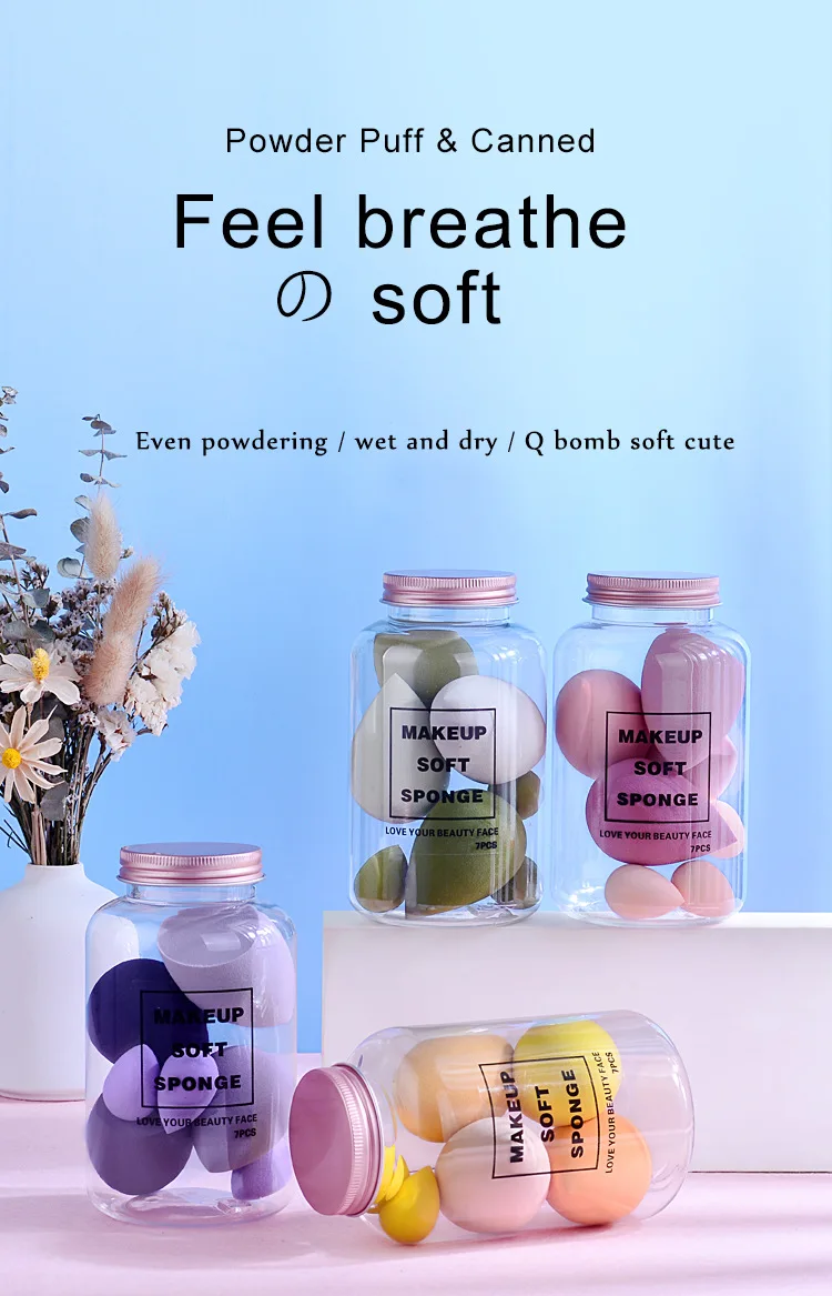 Set 7 Éponges Maquillage Vegan en Bocal | Blender Œuf de Beauté Lavable