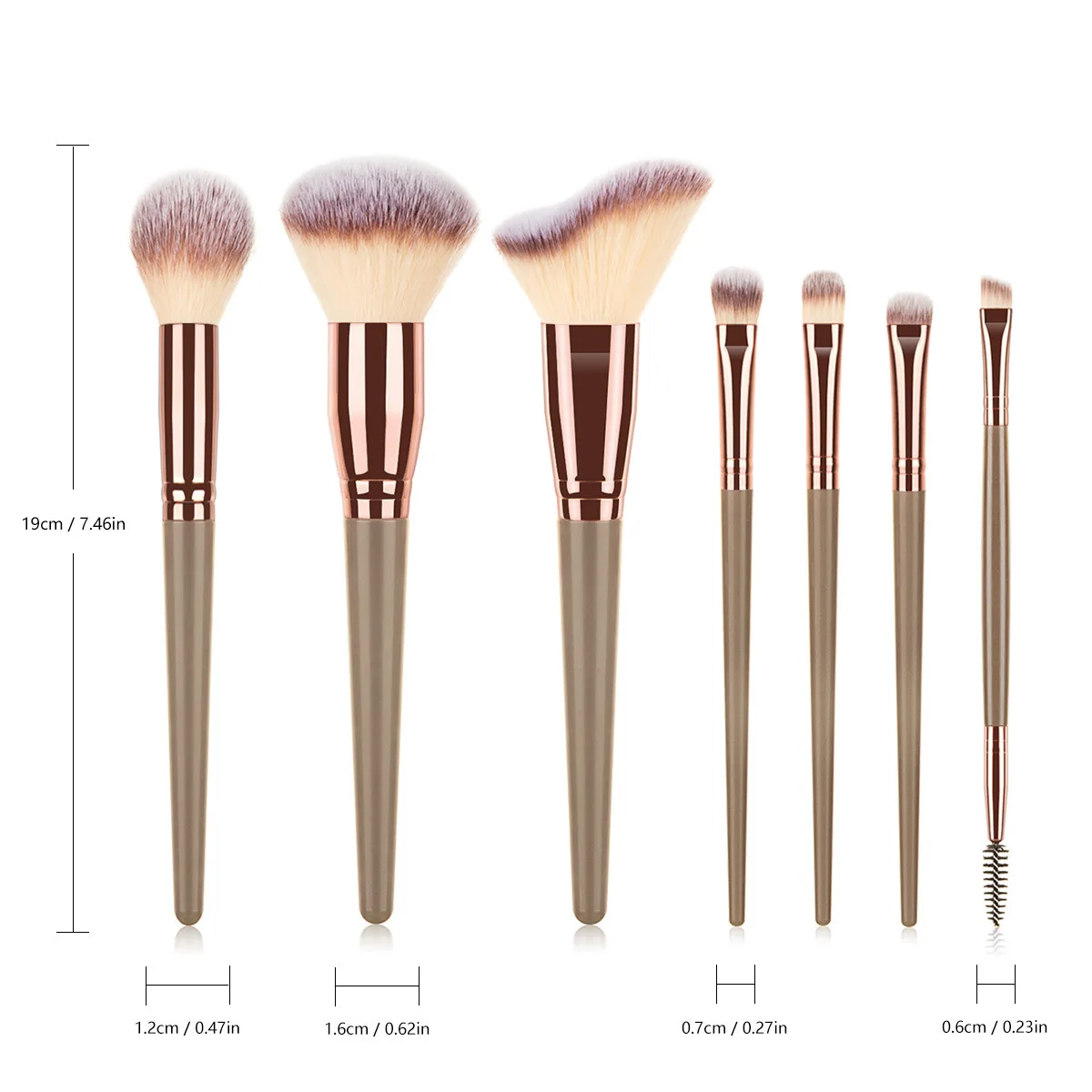 Set 7 Pinceaux Maquillage Professionnels – Poils Doux, Tube Aluminium Rose Doré