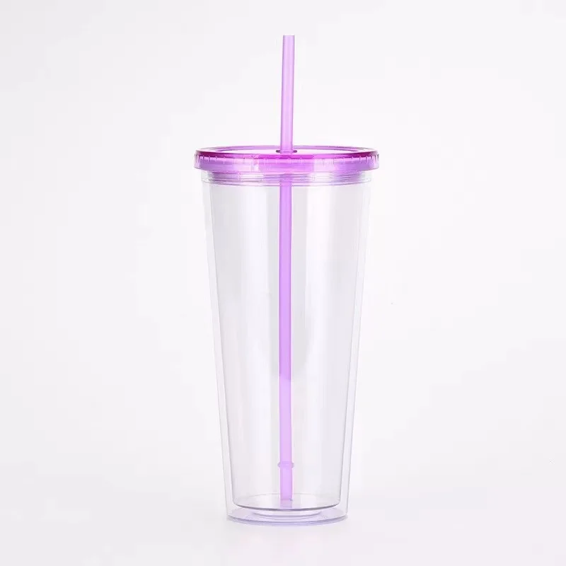 Gobelet DIY Double Paroi Isolé Acrylique avec Paille 16oz 24oz 32oz