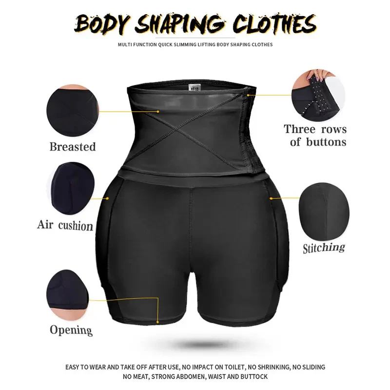 Culotte gainante sexy taille haute avec crochets, rembourrée pour rehausser les fesses et sculpter le corps, effet ventre plat amincissant