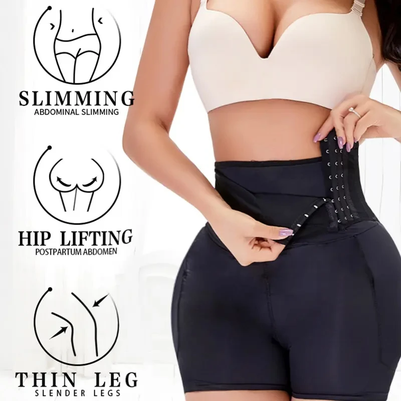 Culotte gainante sexy taille haute avec crochets, rembourrée pour rehausser les fesses et sculpter le corps, effet ventre plat amincissant
