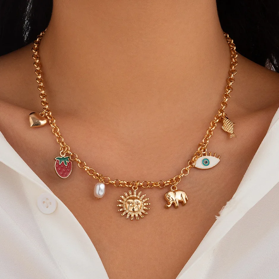 Collier Pendentif Soleil Géométrique avec Pompon – Chaîne Clavicule Femme Style Vintage