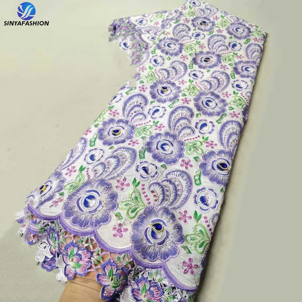 Tissu Dentelle Brodée 3D Sinya Luxury 5 Yards – Strass & Fleurs pour Mariage Africain