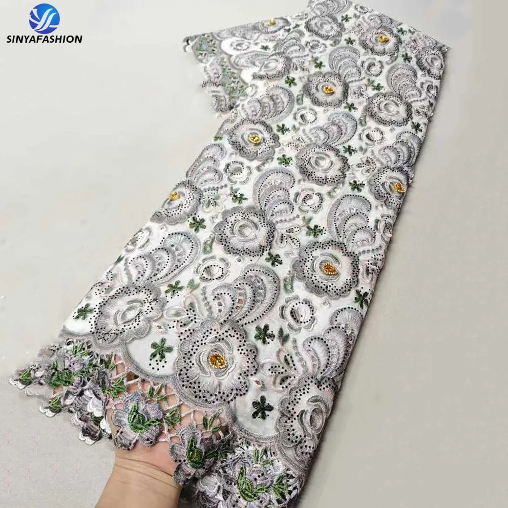 Tissu Dentelle Brodée 3D Sinya Luxury 5 Yards – Strass & Fleurs pour Mariage Africain