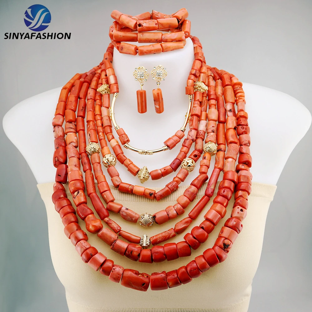Parure de Bijoux Mariée Africaine en Corail Naturel & Cristal – Collection Sinya Luxe
