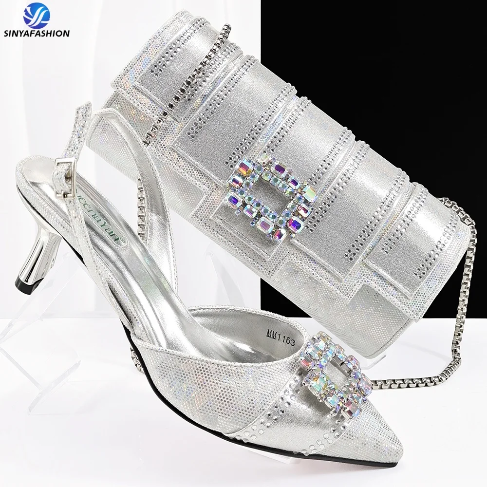 Ensemble Chaussures & Sac Luxe Sinya Or | Talons Aiguilles Bout Pointu Strass Femme