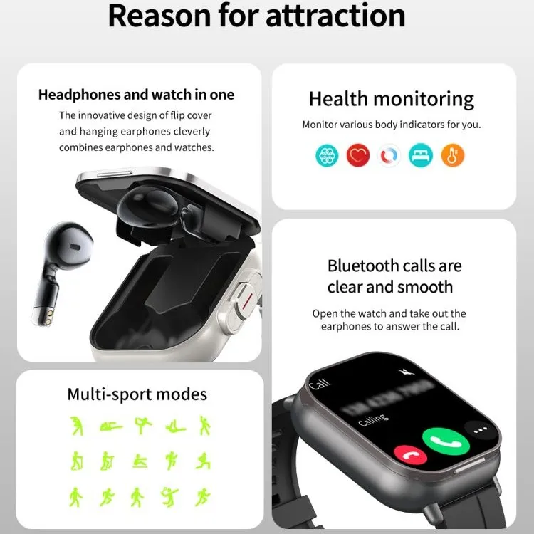 Smartwatch 2 en 1 Geyan + Écouteurs Intégrés – Montre Connectée Homme Acier