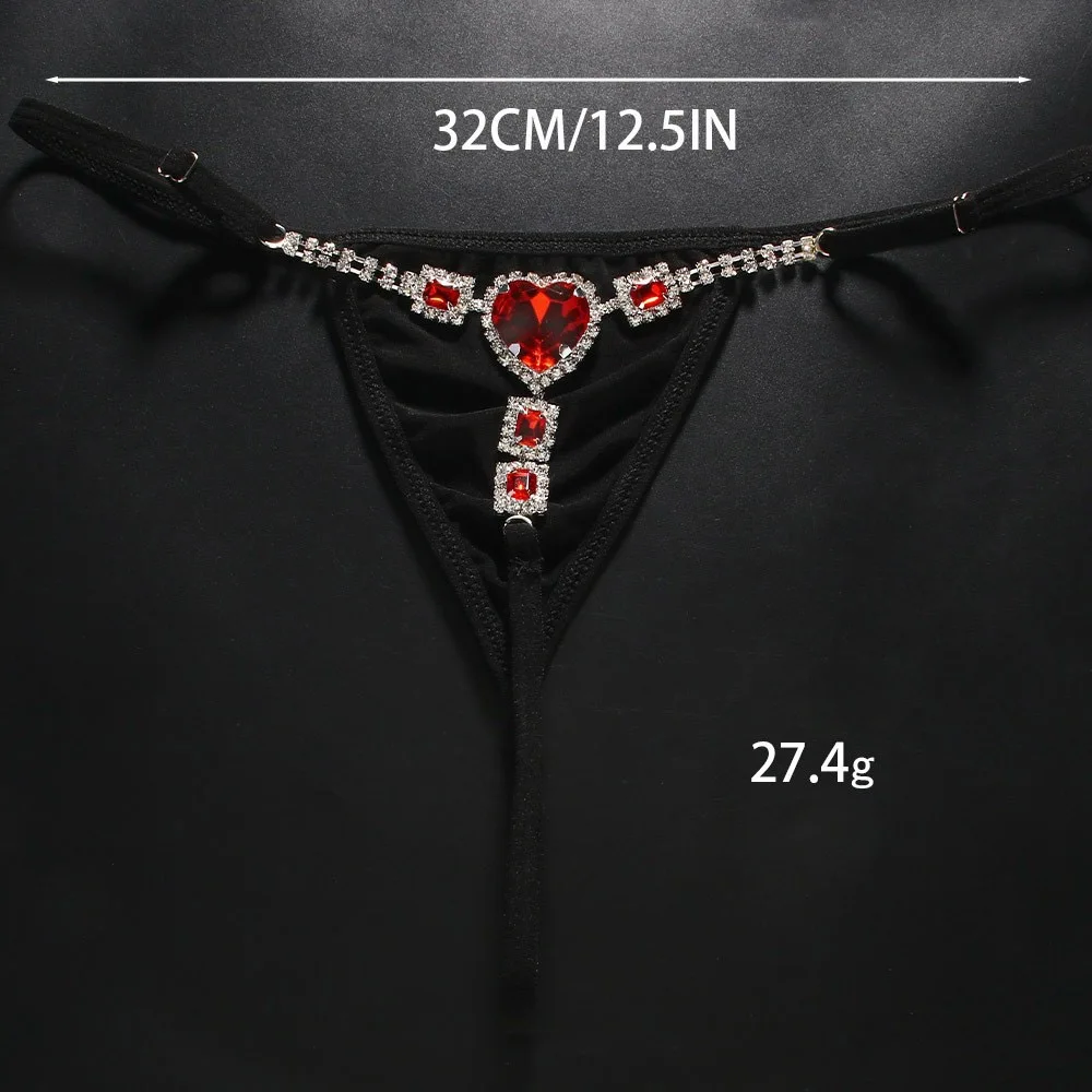 String Bijou Chaîne Strass Cœur | Lingerie Sexy Taille Basse Cristal T-Back
