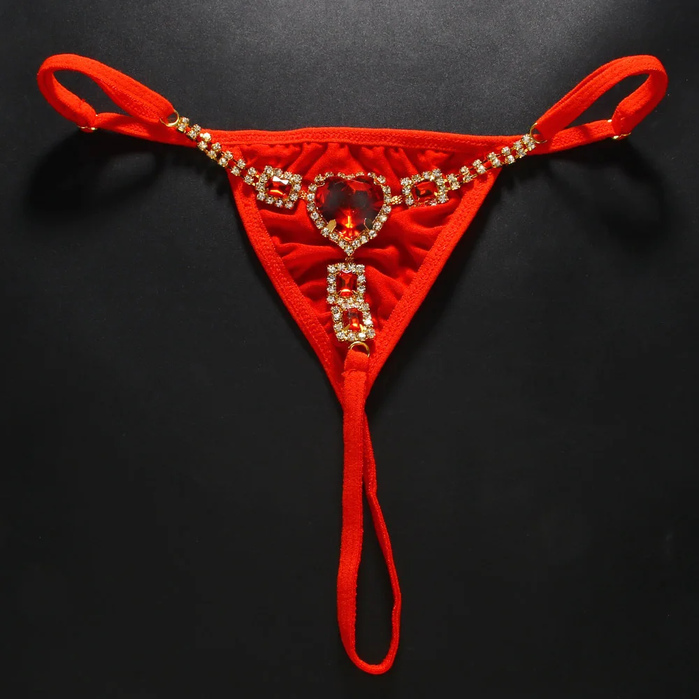 String Bijou Chaîne Strass Cœur | Lingerie Sexy Taille Basse Cristal T-Back