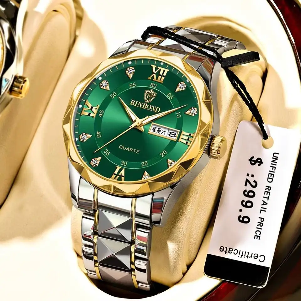 Montre Binbond 2521 Homme Quartz Étanche Lumineuse Double Calendrier Boîtier Acier