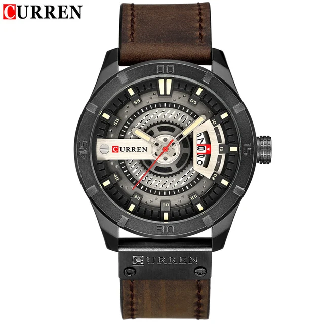 CURREN 8301 – Montre Sport Quartz Homme Bracelet Cuir | Cadran 45mm | Date & Heure