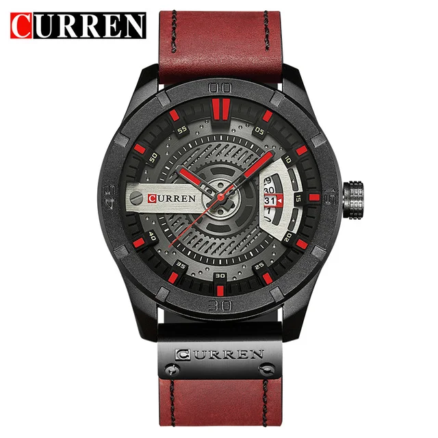 CURREN 8301 – Montre Sport Quartz Homme Bracelet Cuir | Cadran 45mm | Date & Heure