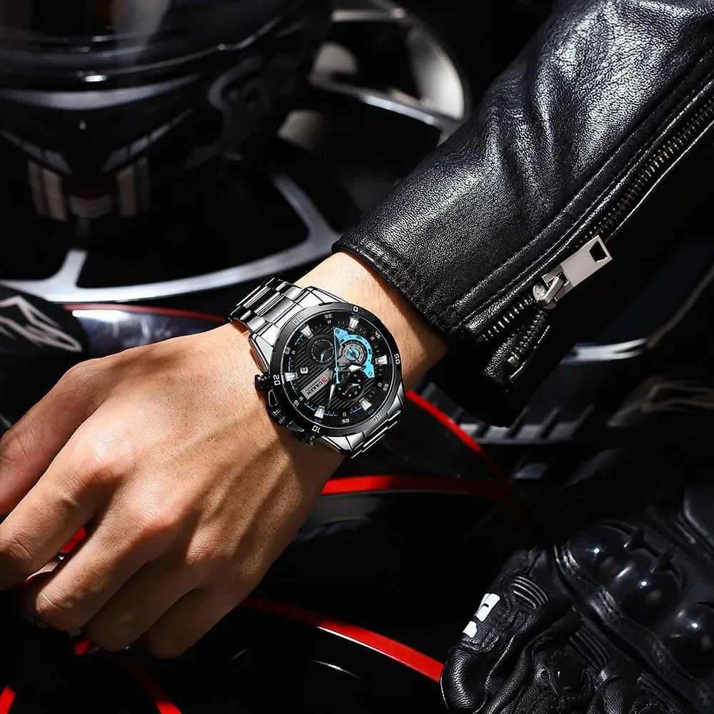 Montre Homme CURREN 8402 | Acier Inoxydable | Quartz | Aiguilles Lumineuses | Élégante