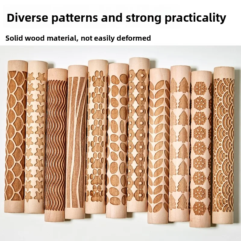 Rouleau à Pâte Texturé XinyiArt en Bois de Bouleau – Set 11 Pièces pour Poterie & Argile